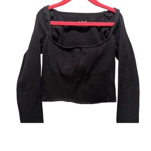 Urban Outfitters Out From Under Black Ribbed Cropped Long Sleeve Shirt XS